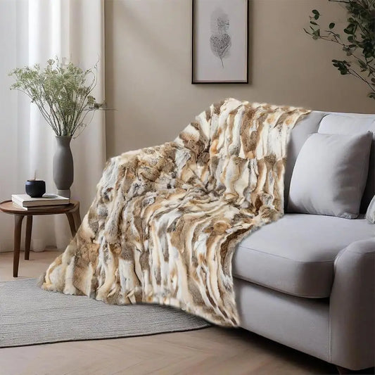 Luxury Fur Throw Blanket - Ultra Soft Fluffy Rabbit Hide Skin Fur Comforter Plush Cozy Blanket for Couch, Bed & Sofa, Thick Warm