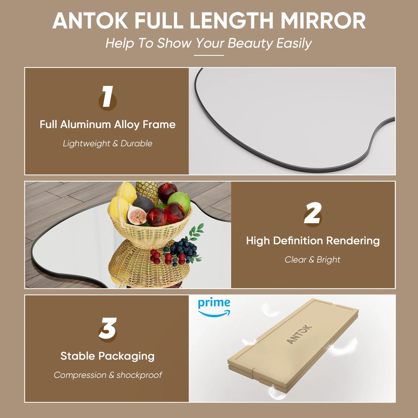 Antok Full Length Mirror, 76"x34" Wavy Mirror Full Length with Stand for Bedroom, Living Room Cloakroom