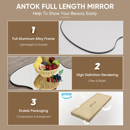 Antok Full Length Mirror, 76"x34" Wavy Mirror Full Length with Stand for Bedroom, Living Room Cloakroom