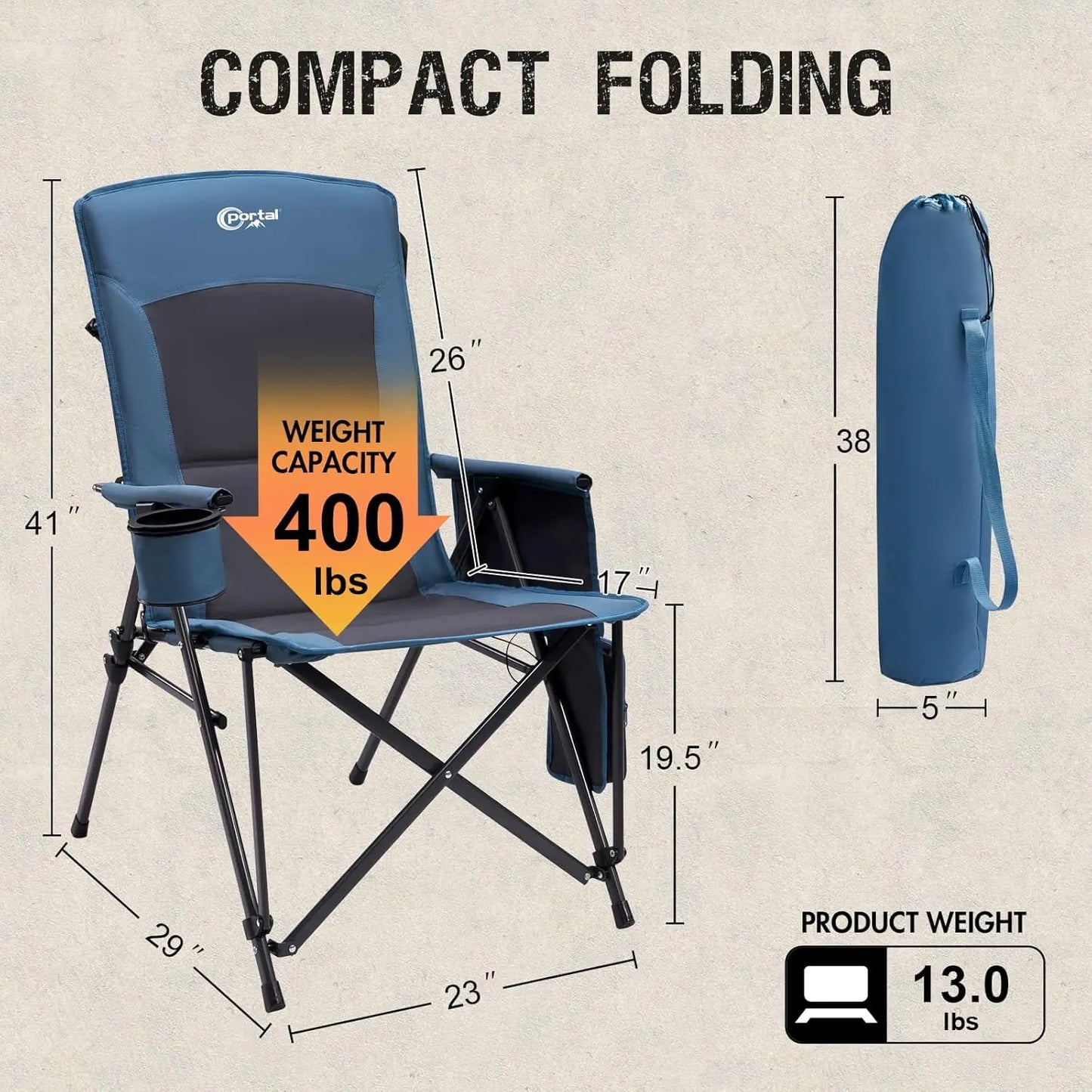 Heated Camping Chair with Adjustable Warmth, High Back Support, 400lbs Capacity, Portable Folding Design for Outdoor Sports