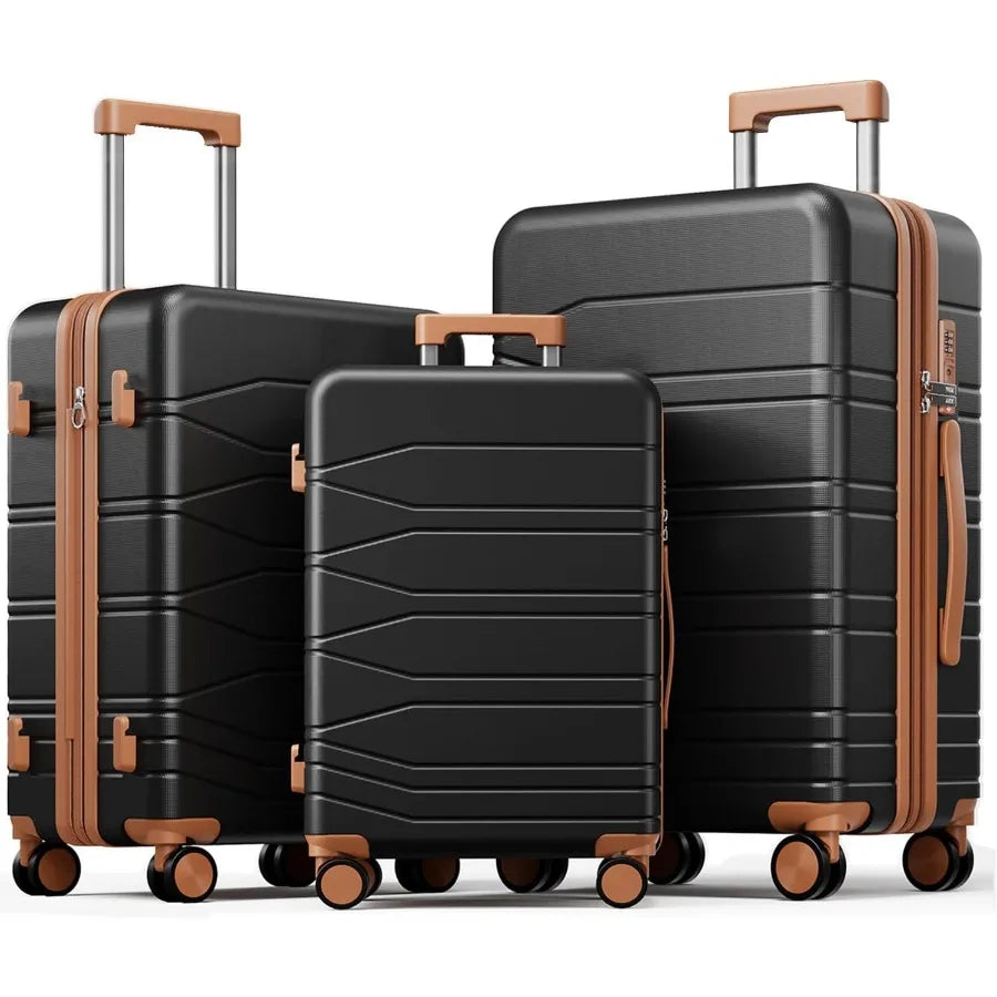 3 Pcs Expandable Luggage Set Suitcases with Wheels Hardshell Large