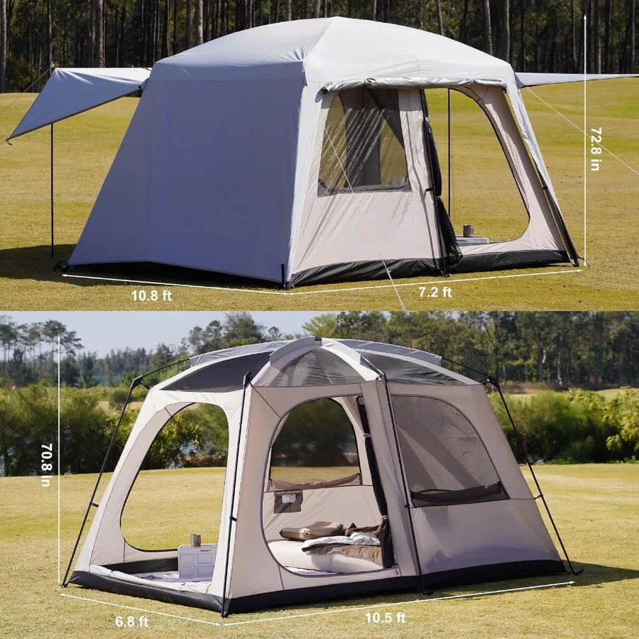 46 Person Large Family Cabin Tent with 3 Doors and 2 Rooms Double Layer Waterproof Portable Glamping Tent for Outdoor Camping H