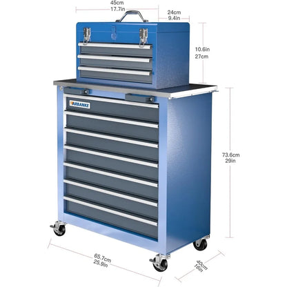 10-Drawer Mobile Tool Chest with Stackable 3-Drawer Cabinet and 7-Drawer Storage