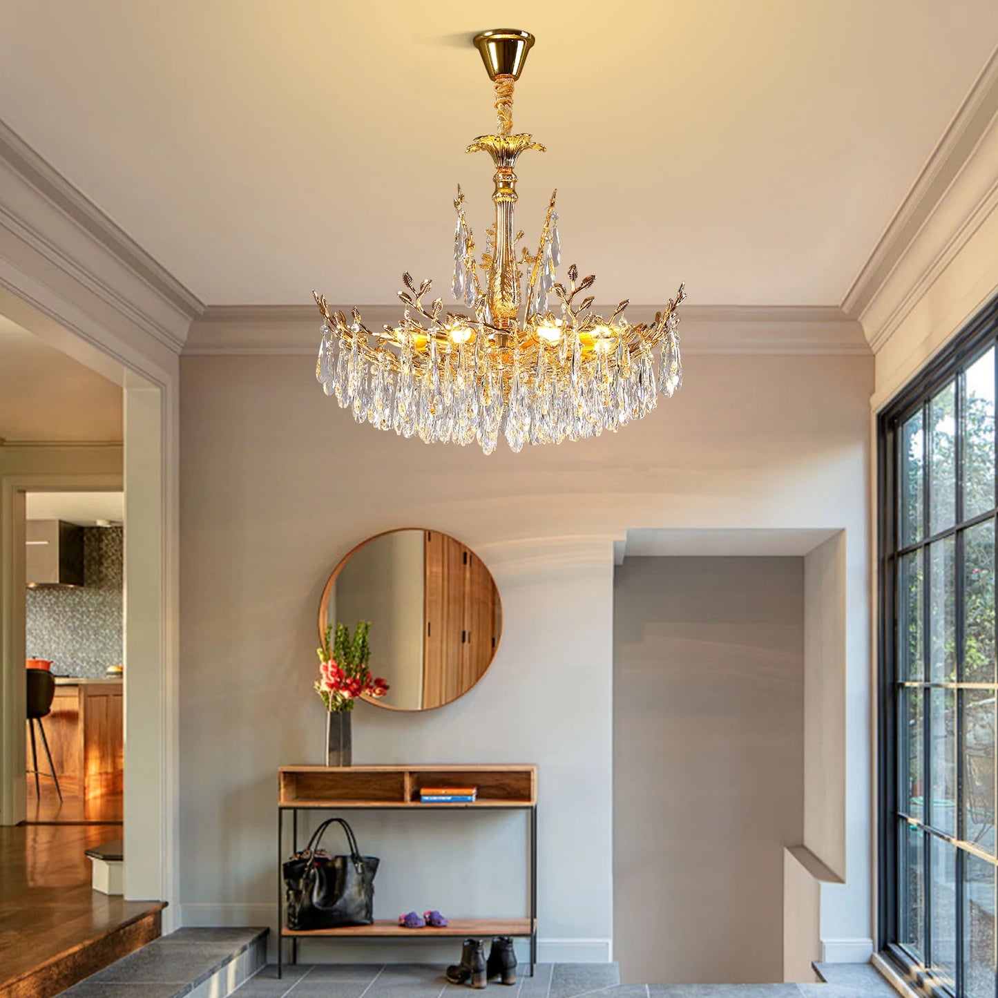 Modern Crystal LED Ceiling Chandelier for Living Room Luxury Dining Room Bedroom Pendant Lamp Gold Round Indoor Light Fixture