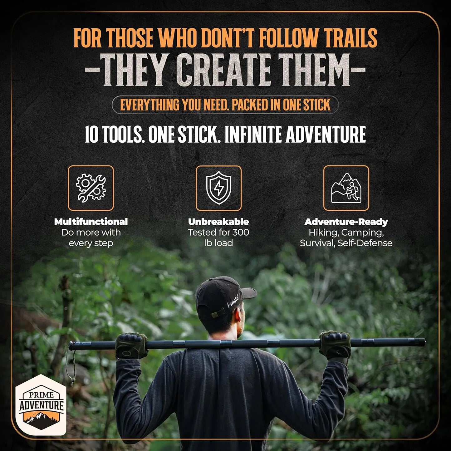 15-in-1 Collapsible Tactical Walking Stick for Hiking, Camping & Survival Gear with 8 Tubes