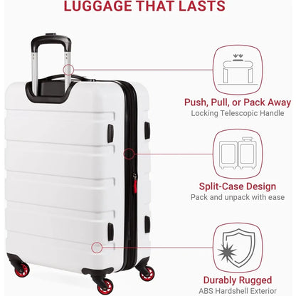SwissGear 7366 Medium Expandable Hardshell Luggage with Spinner Wheels, White, 23-Inch
