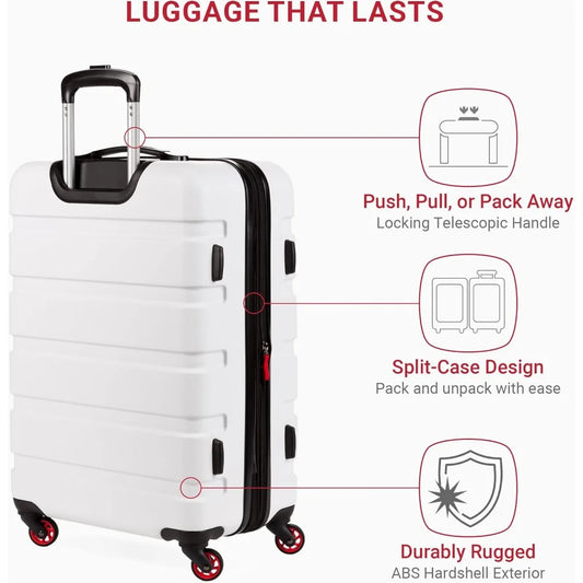 SwissGear 7366 Medium Expandable Hardshell Luggage with Spinner Wheels, White, 23-Inch