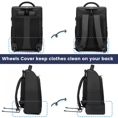 RUCYEN Rolling Backpack 15.6in Laptop Water Resistant Large Capacity Travel Luggage Wheeled Backpack with USB Shoulders Luggage