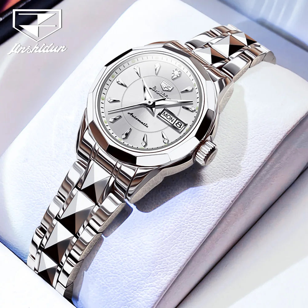 JSDUN Top Romantic Couple Watch Tungsten Steel Strip Imported Movement Imported Movement  Automatic Mechanical Watch for Lovers