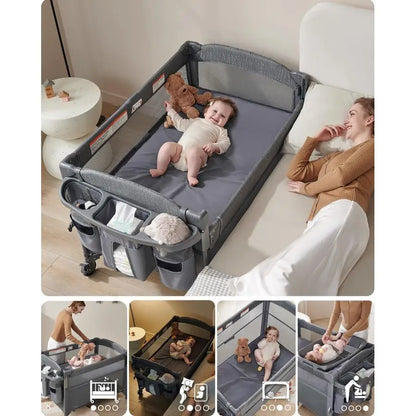 4 in 1 Baby Bassinet Bedside Sleeper, 4 Functions Crib, Playard, Portable Changing Table, Bassinet for Newborn Baby, Bedsaide Be
