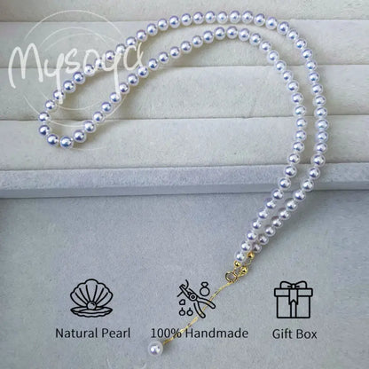 MYSOYA Japan Akoya Seawater Pearl Necklace 5.5-6 Mm Golden S925 Silvery Chain With Gift Box For Her/ Him For Birthday Wedding