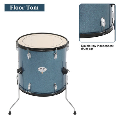 Full Size Adult Drum Set 5-Piece Black with Bass Drum, two Tom Drum, Snare Drum, Floor Tom, 16" Ride Cymbal, 14" Hi-hat Cymbals