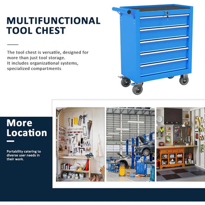 Metal Rolling Tool Chest with 5 Drawers, Lockable Storage Cabinet on Wheels for Garage and Warehouse Organization