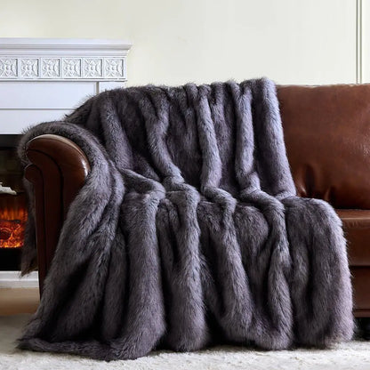 Fluffy Faux Fur Throw Blanket – Super Soft Warm Thick Plush Blanket for Bed, Couch & Office, Cozy Fuzzy Throw with Flannel Backi