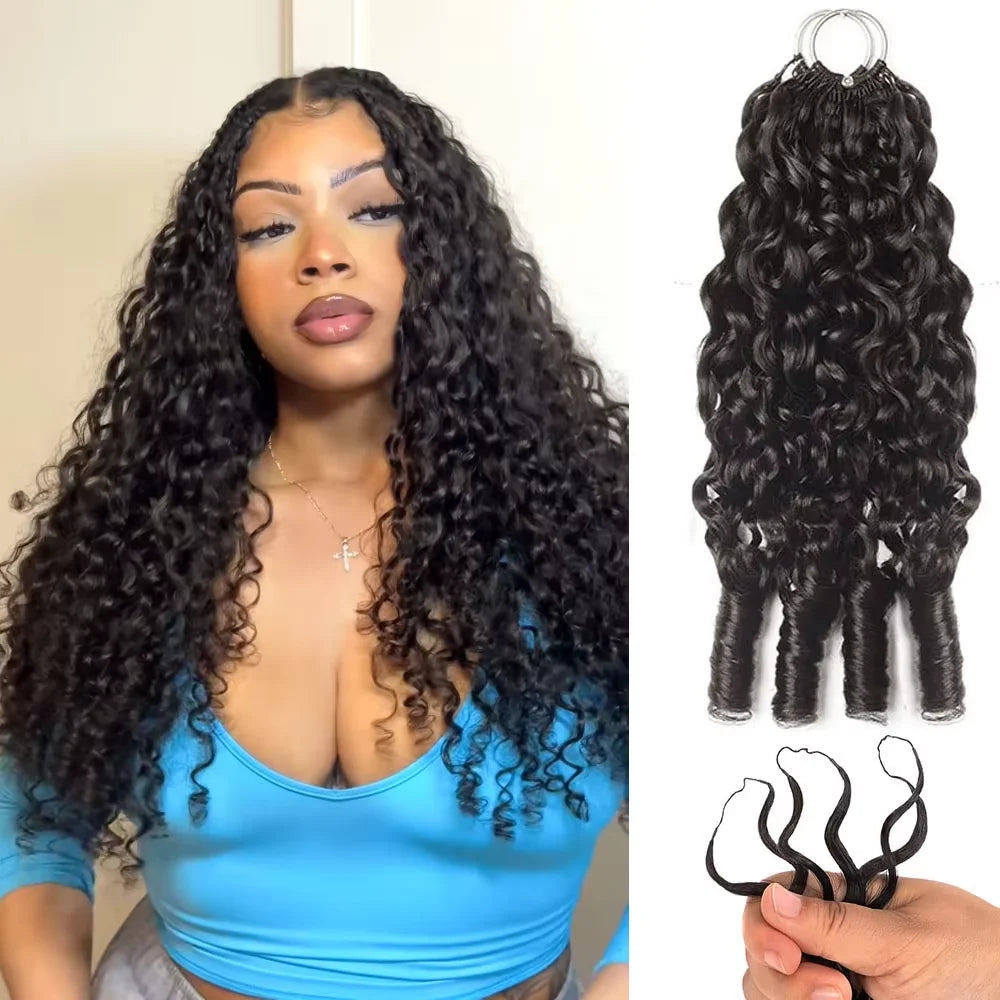 Burmese Curly Feather Crochet Human Hair France Curly Pre-Separated Knotless Crochet Human Hair Extensions With Loop For Braidin  Crochet Human Hair Extensions Burmese Pixie Curls Crochet Hair