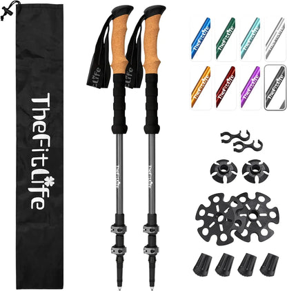Lightweight Aluminum Trekking Poles with Cork Grips, Adjustable Telescopic Design for Hiking, Walking & Camping