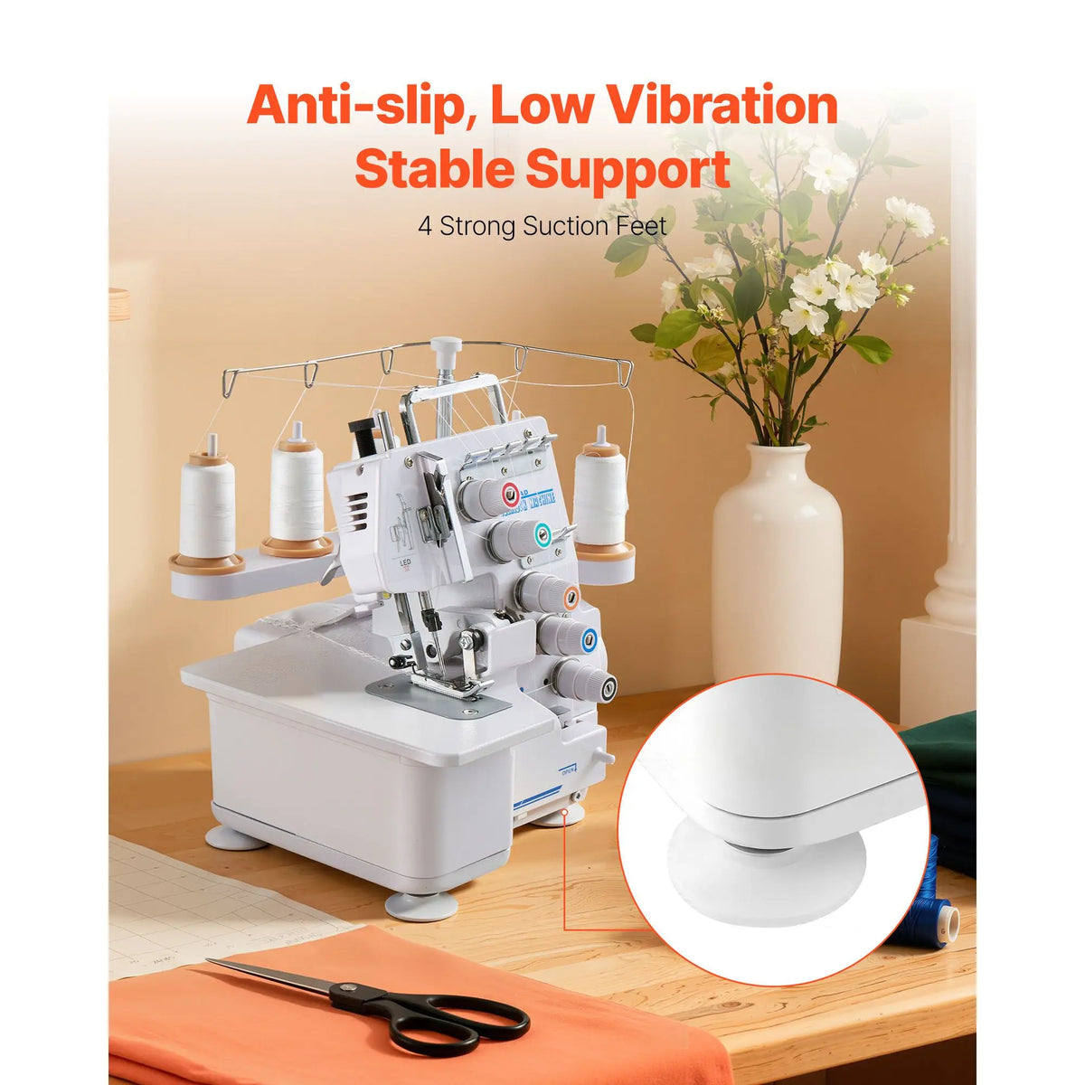 Serger Overlock Sewing Machine, 1250 Stitches Per Minute, 2-3-5 Thread Capability, with LED Light and Strong Suction Feet, Heavy-Duty Metal Frame Sewing Machine for Various Fabrics, White