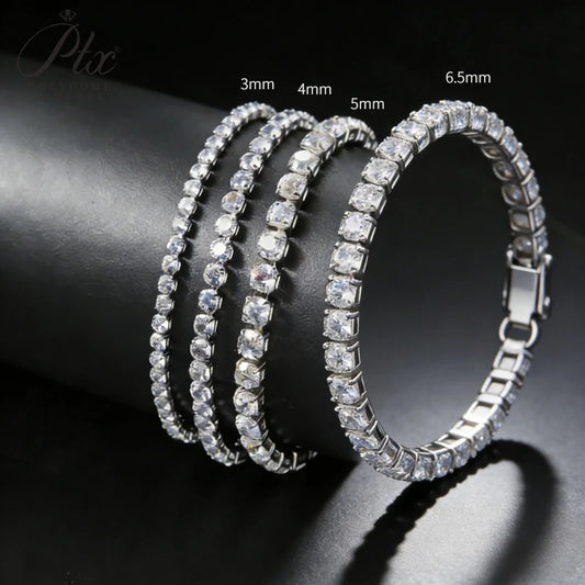 3/4/5/6.5mm Moissanite Tennis Bracelet Silver Color For Women Men Dazzling Crystal Hand Chain Wedding Gift Punk Fashion Jewelry