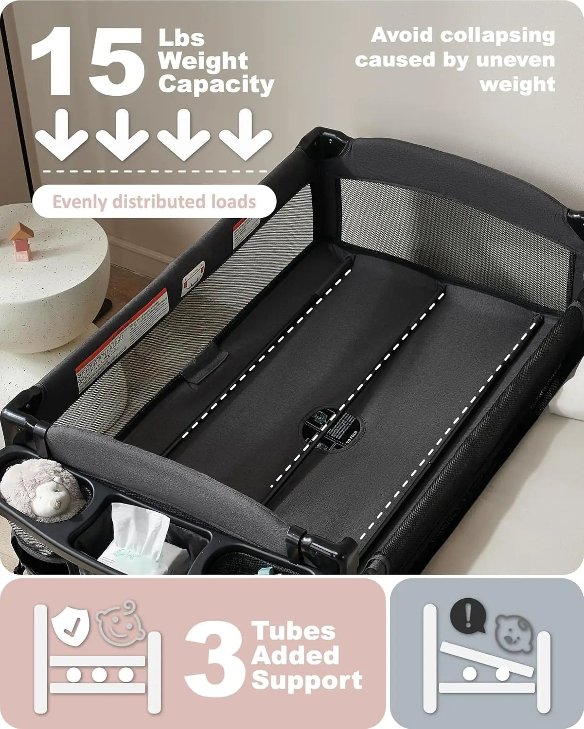 4-in-1 Baby Bassinet Bedside Sleeper with Changing Table, Playard & Wheels for Newborns