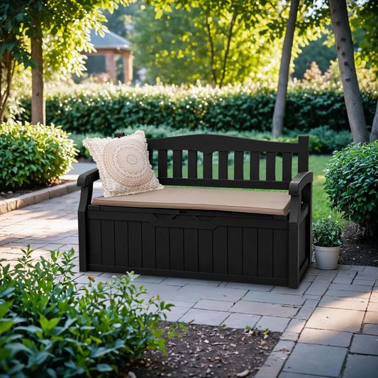 80 Gallon Storage Bench Deck Box Lockable for Patio Furniture, Garden Decor and Outdoor Seating for Cushions,Garden Tools.