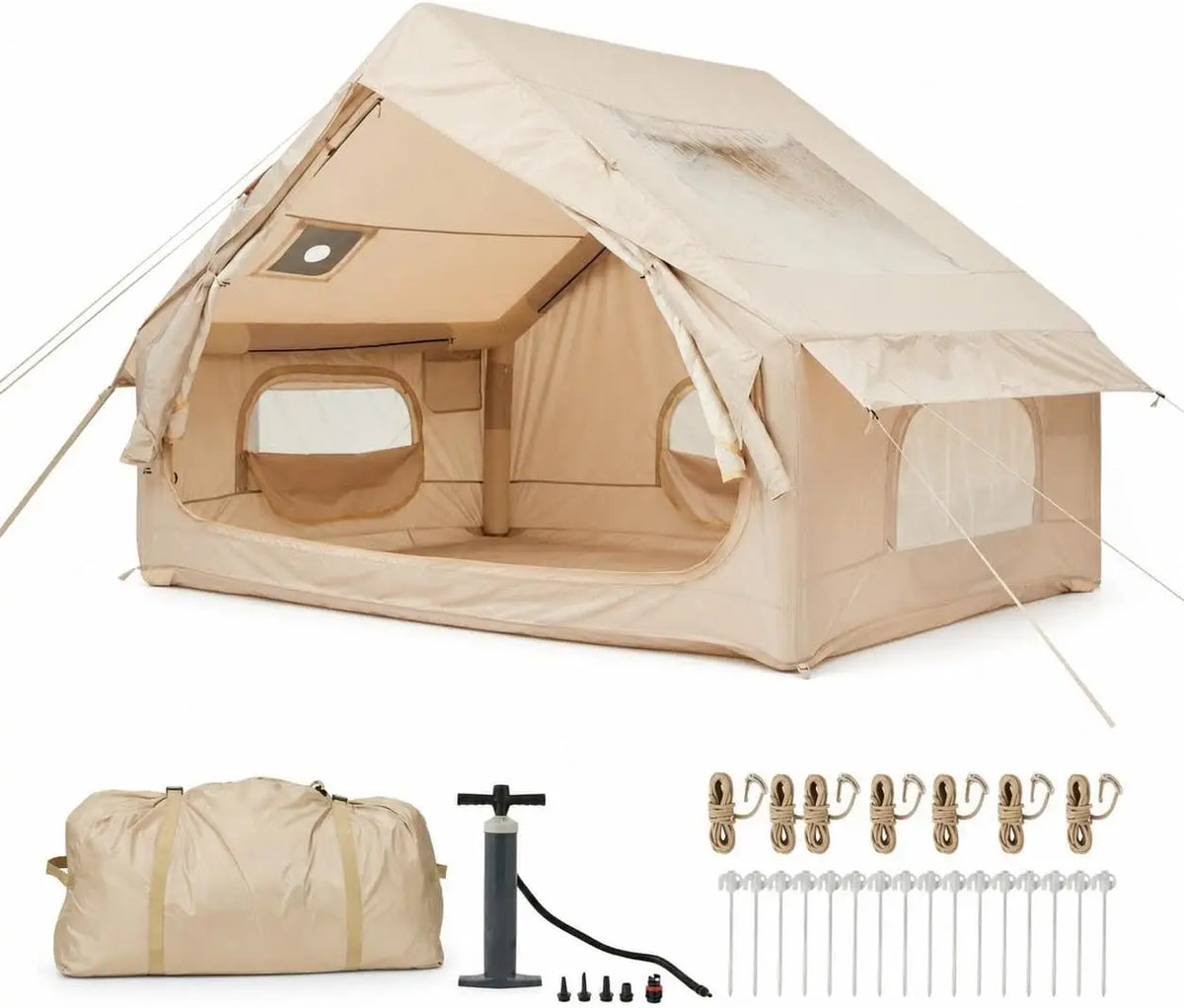 Tacleekii Inflatable Camping Tents Blow Up Tent for 4-6 People Heavy-Duty Oxford Fabric Glamping House Tent, Easy Setup Air Cabin Tent with TPU Air Beams for Family Outdoor Camping