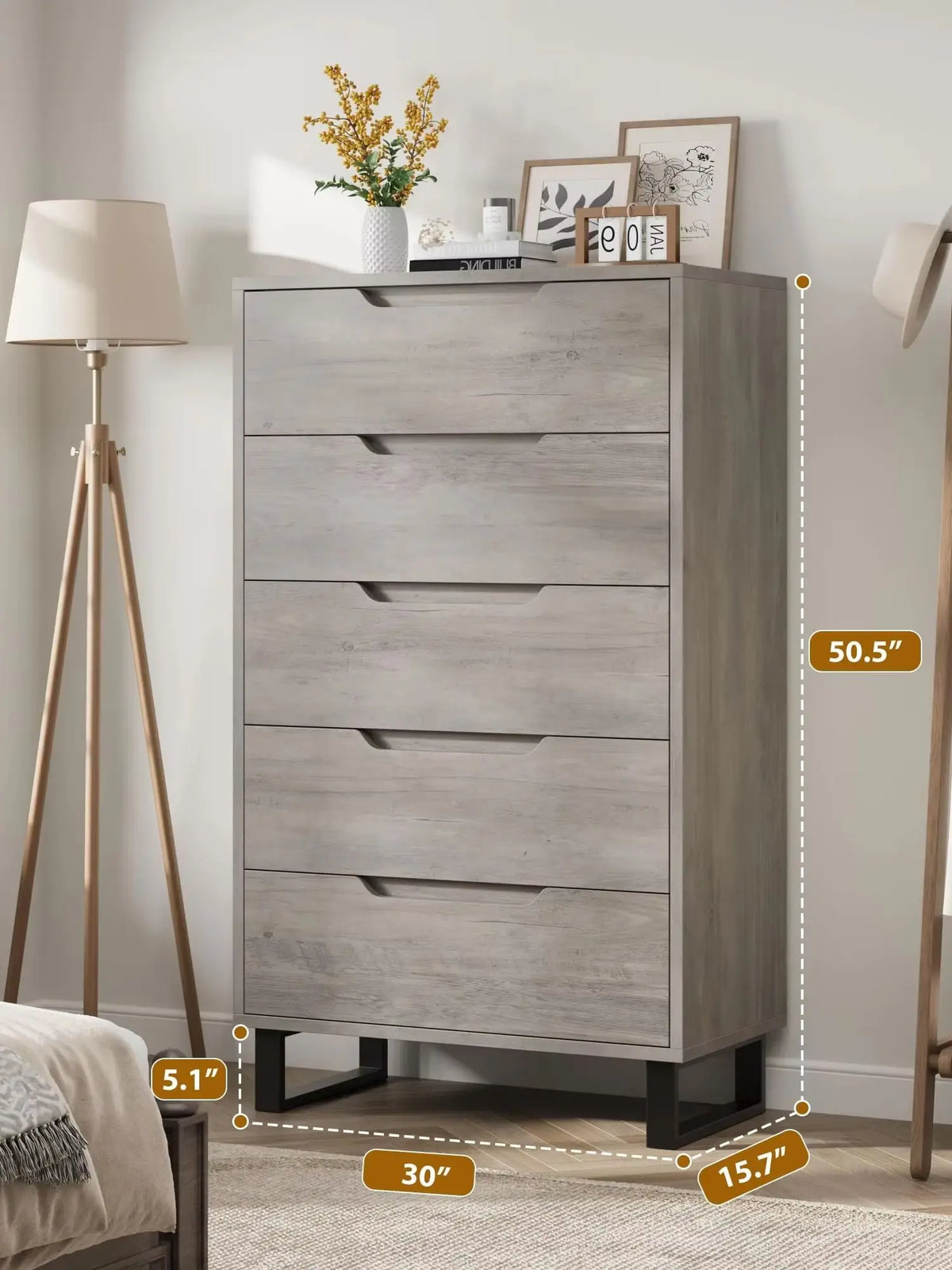 5 Drawer Dresser For Bedroom Freestanding Horizontal Drawer Storage Unit Wooden Closet Chest For Living Room Hallway Entryway