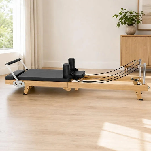75" Foldable Pilates Reformer 90% Pre-Assembled Home Gym Women Men Workouts Bundle, Dual Resistance System Springs + Latex,Jump