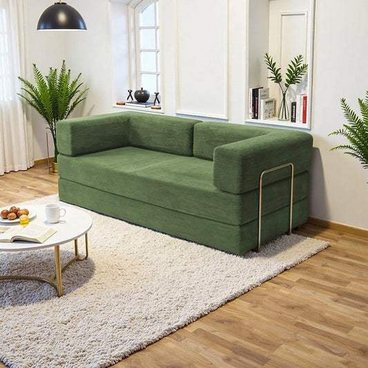 Queen Size Corduroy Futon Sofa Bed 79' Convertible 4-in-1 Folding Couch Boneless Sleeper Loveseat for Living Room