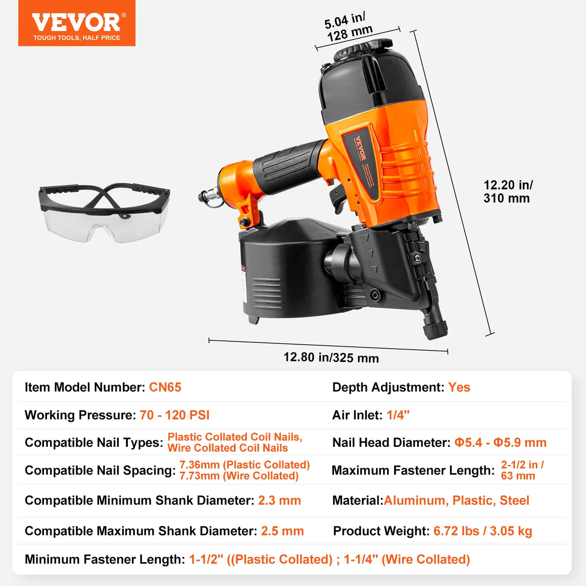 SucceBuy Coil Siding Nailer CN65 CN55 CN70 CN83 CN90 Pneumatic Siding Nail Gun Pallet Making Coil Nailer 70-120PSI Air Nailer