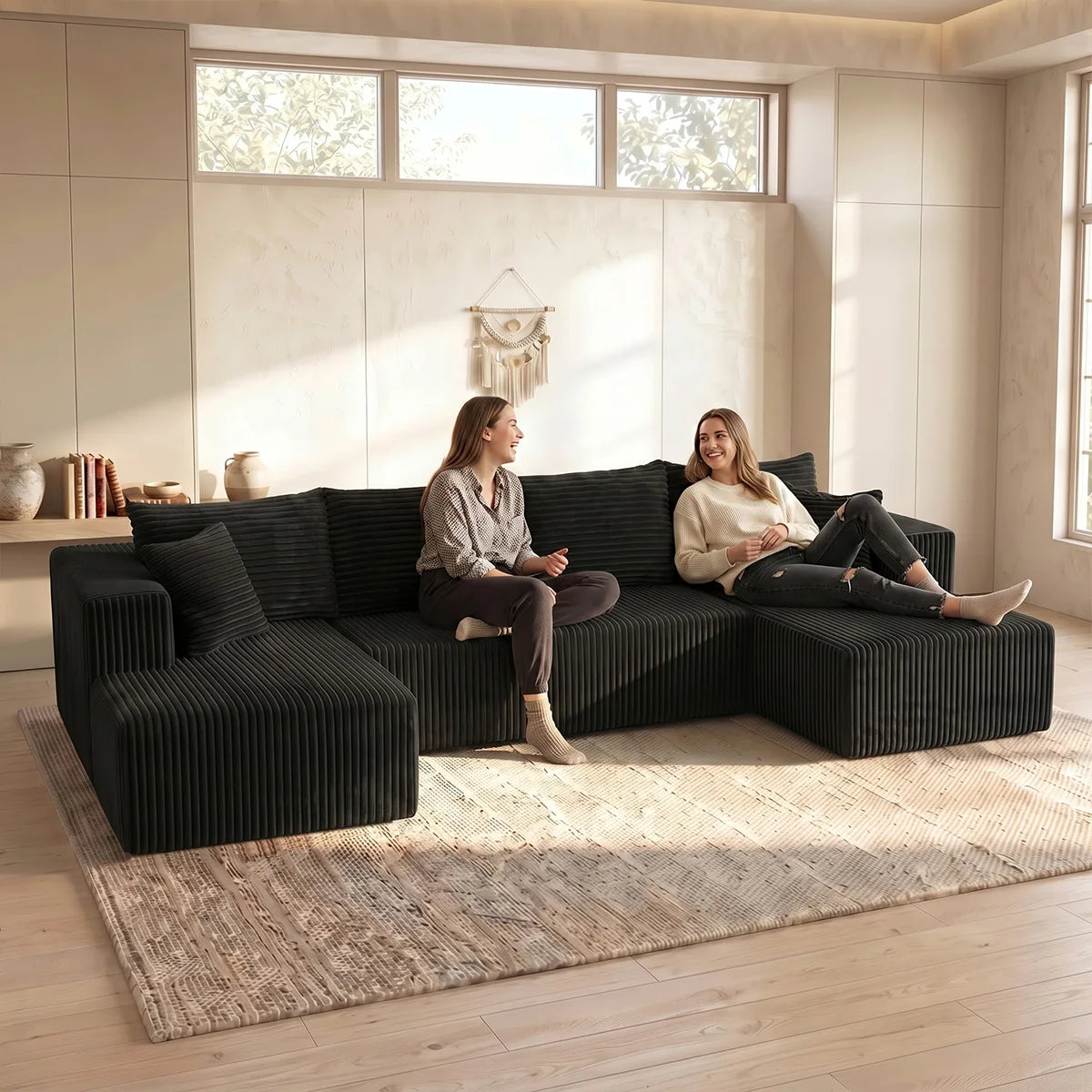 U-shaped Modular Canvas Sofa - Modern Living Room Design - Comfortable - No Assembly Required - Frameless Combination Sofa