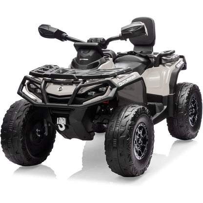2 Seater Ride On ATV 24V Licensed Can-Am Electric ATV, 4 Wheeler 4WD Leather Seat, LED Lights Ride On Toys, Gift for Kids