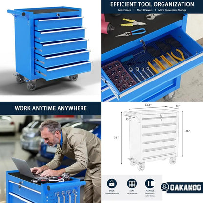 Metal Rolling Tool Chest with 5 Drawers, Lockable Storage Cabinet on Wheels for Garage and Warehouse Organization