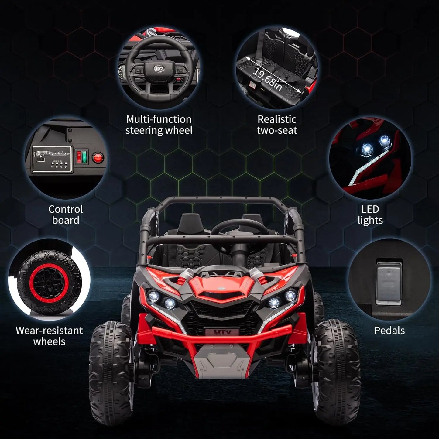 24V 2-Seater Kids Ride on Car with Remote Control 4WD Electric Truck Off-Road UTV with 4-Wheel Shock Absorber, LED Lights, Music