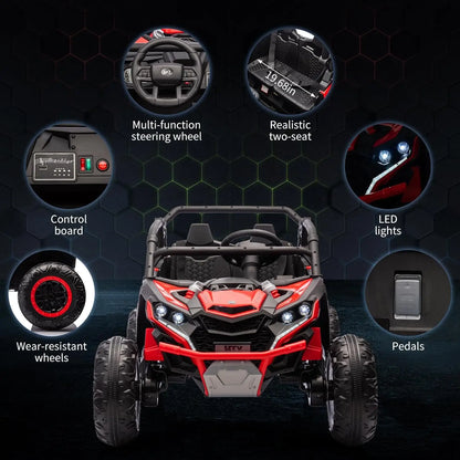 24V 2-Seater Kids Ride on Car with Remote Control 4WD Electric Truck Off-Road UTV with 4-Wheel Shock Absorber, LED Lights, Music