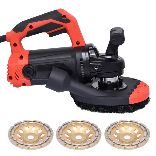 Concrete Grinder 150mm 1800W Variable Speed Wall Sander with Dust Shroud and Auxiliary Handle, 6 Speed Adjustable Concrete Floor Grinder Kit Diamond Cup Wheel for Cement Wall Marble Stone Grinding Polishing