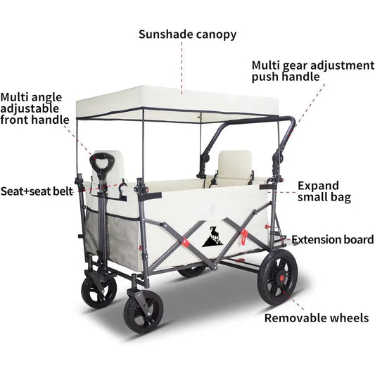 Collapsible Foldable Wagon Cart with Quick-Release Wheels & 2 Seats Camping Wagon- Heavy-Duty Utility Wagon 265LBS Capacity for