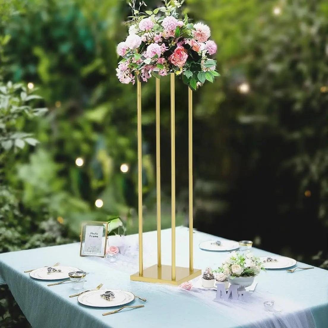 8pcs 31.5inch Rectangular Gold Metal Wedding Flower Stand Vase Geometric Centerpiece Flower Display  for Home Party Decorations