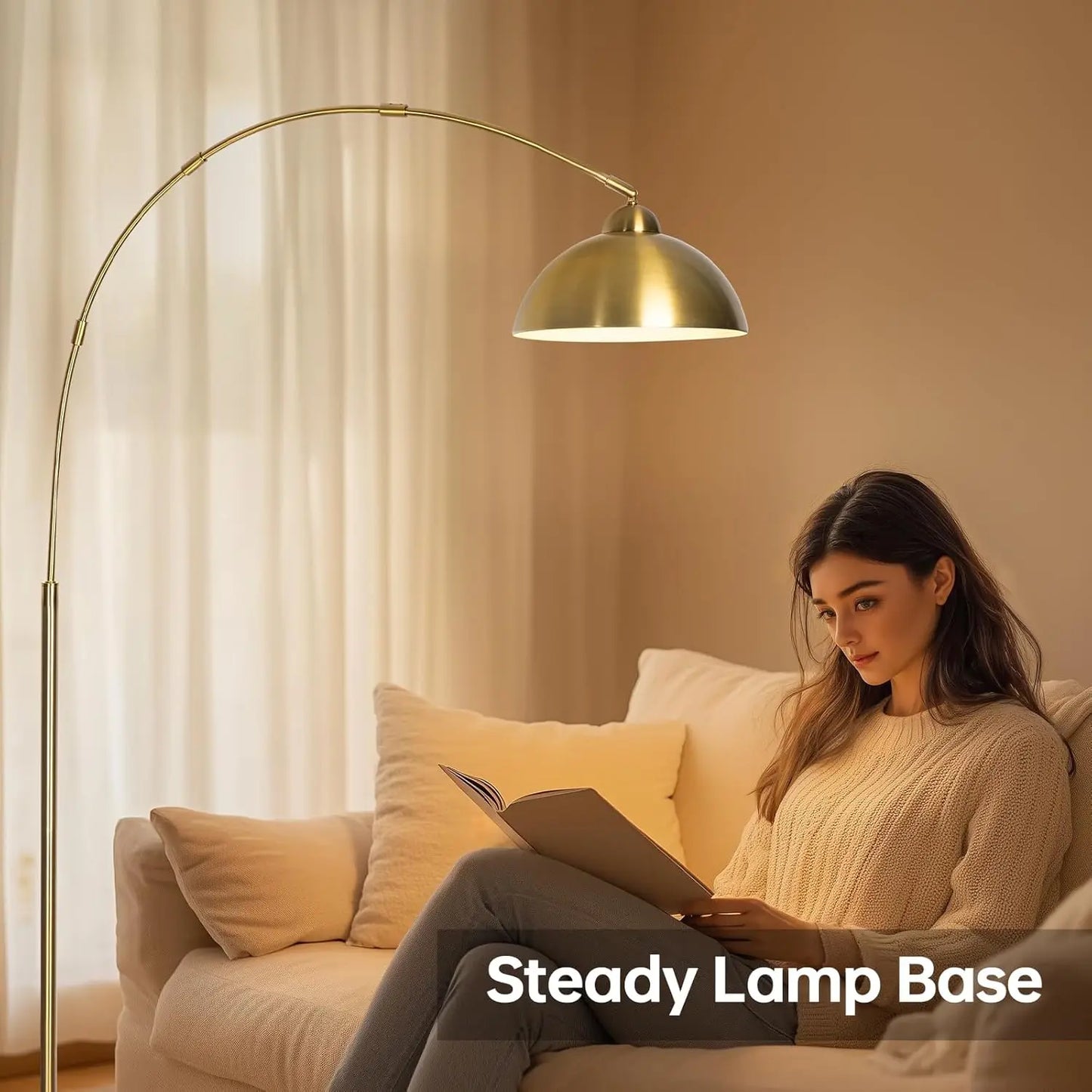 Modern Adjustable Floor Lamp with 3 Light Modes, Dimmable Gold Standing Lamp for Living Room, Bedroom, Office