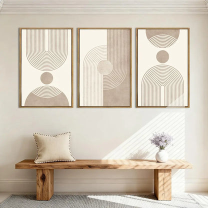 Beige Neutral Canvas Wall Art Framed Geometric Abstract Decor for Living Room Bedroom Office 16x24 Set of 3