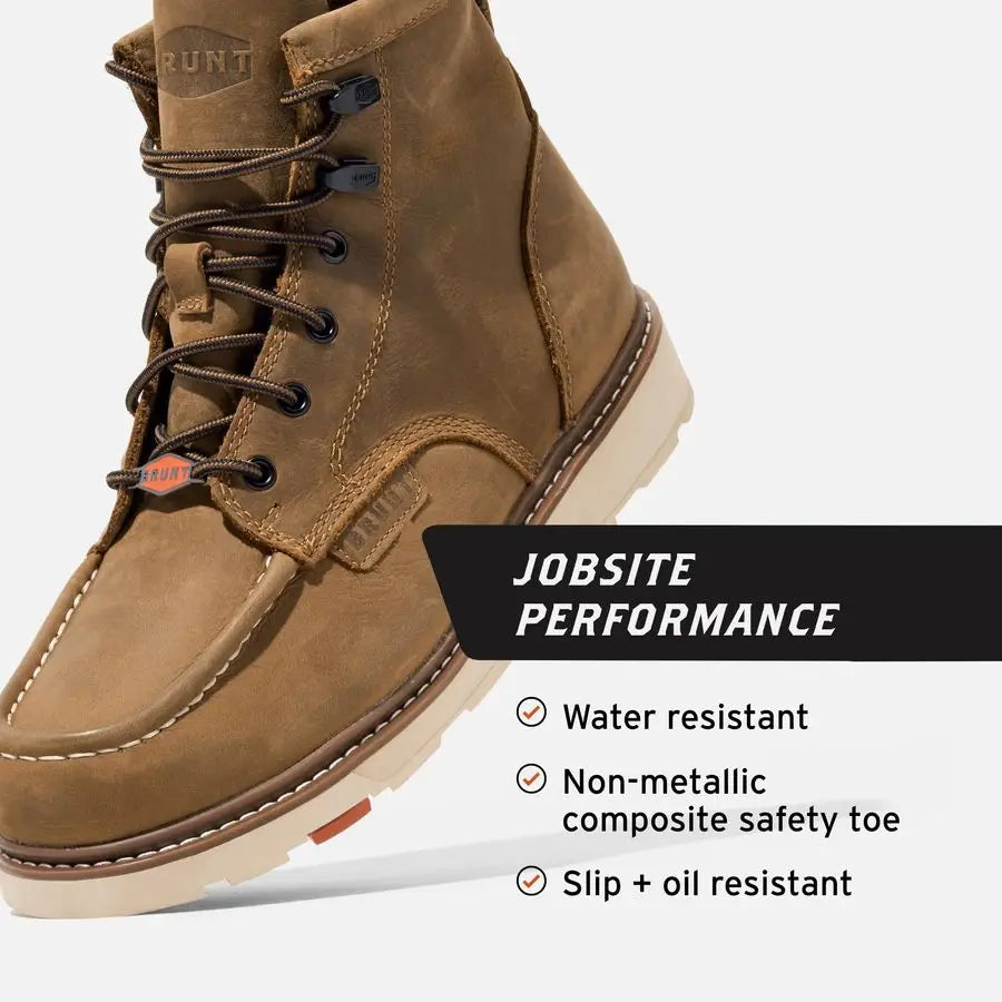 Marin Unlined Comp Toe Brown 6 Lightweight Safety Toe Wedge Work Boot EH Rated Slip Oil Resistant Adjustable Width System