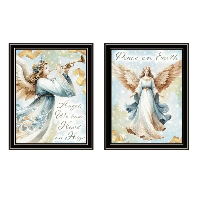 2-Piece Vignette Angels Wall Art Set, Black Framed Holiday Print for Home Decor, Living Room & Bedroom Decor by Nicole DeCamp