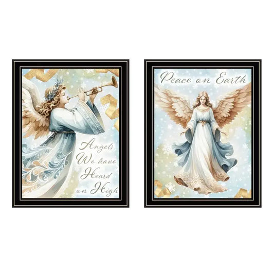 2-Piece Vignette Angels Wall Art Set, Black Framed Holiday Print for Home Decor, Living Room & Bedroom Decor by Nicole DeCamp