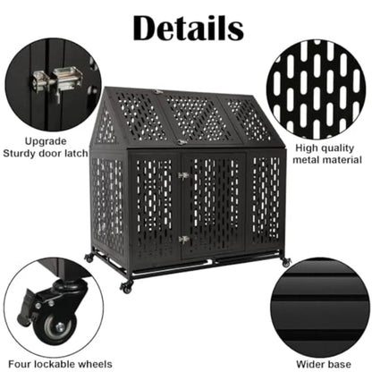 44 Inch Heavy Duty Indestructible Dog Crate Steel Escape Proof Chew Proof Cage Indoor Double Door Kennel for High Anxiety Large