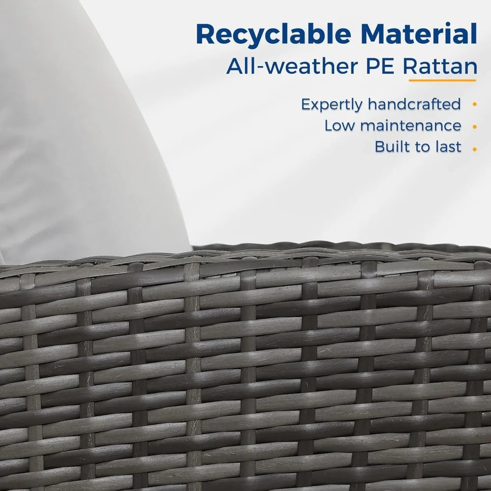 Outdoor Patio Furniture Set, 4-Piece Wicker Conversation Set with Gray Rattan Sofa Chairs and Cushions for Porch or Deck