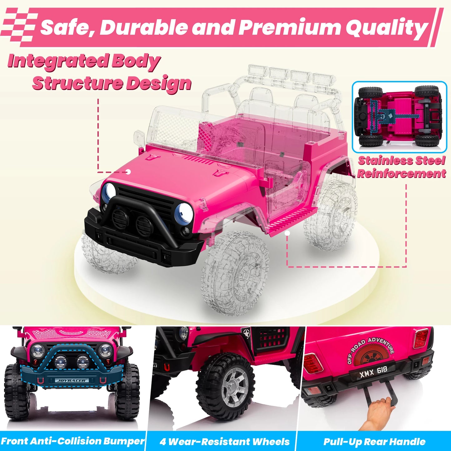 24V Ride On Toys Truck with Remote Control, 2 Seater 800W 9AH Powered Ride on Electric Car, Bluetooth MP3 Music, 4 Whee