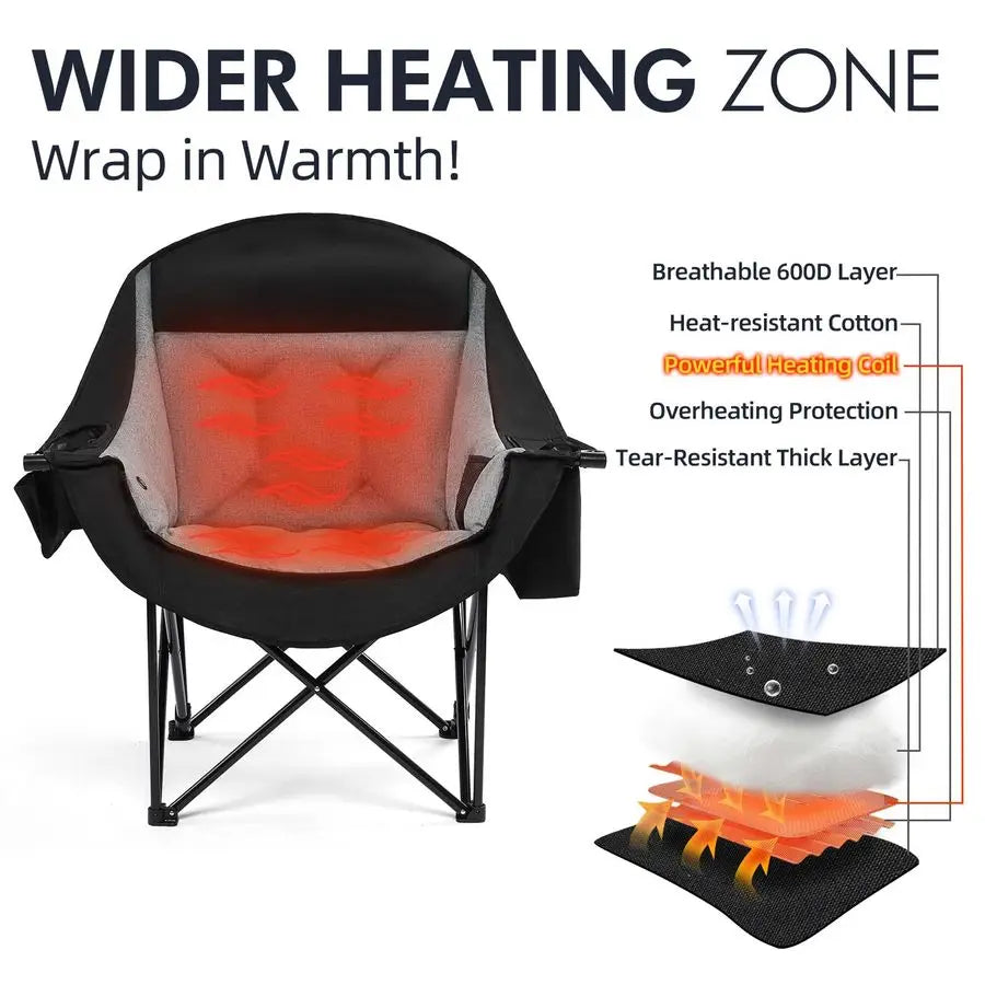 Oversized Camping Chair Heavy Duty Padded Folding Camping Chairs for Adults with Cooling Bag, Side Pocket, Cup Holder and Carry