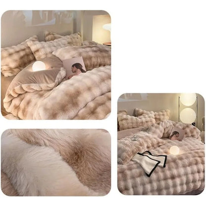 ZYFAB Fluffy Plush Shaggy Bedding Set 4 Pieces Super Soft Winter Reversible Duvet Cover Set in Brown Queen Size with Thick Comf