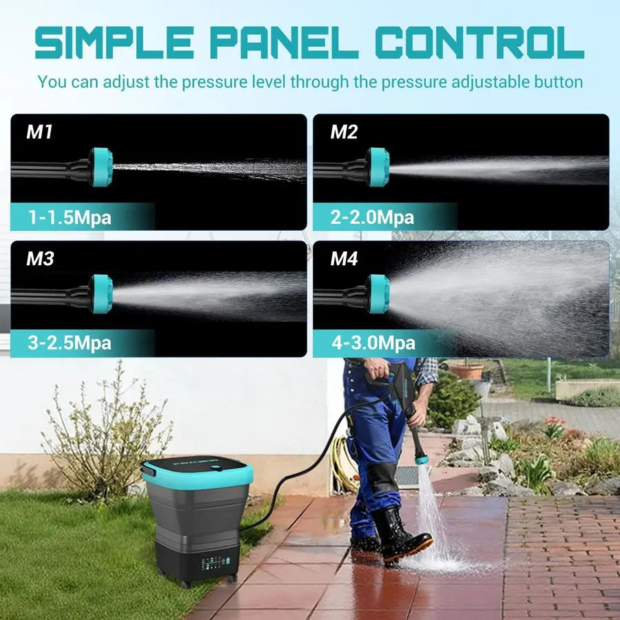Portable Pressure Washer Cordless, 4.5Gal Tank, 4 Adjustable Pressure Electric Power Washer with 2x5.0Ah Battery amp Quick Charg