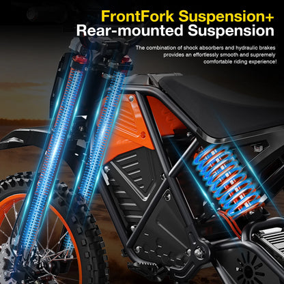 Electric Motorbike for Adult - 3000W Motor, 37.5 MPH,60 Mile Range,14inch Electric Mountain off-road Motorcycle, Electric Bike