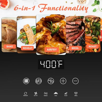 6 qt Digital Air Fryer with Window Up for Large Family Meals 6 Smart Presets for Preheating Reheating Baking Roasting Broiling